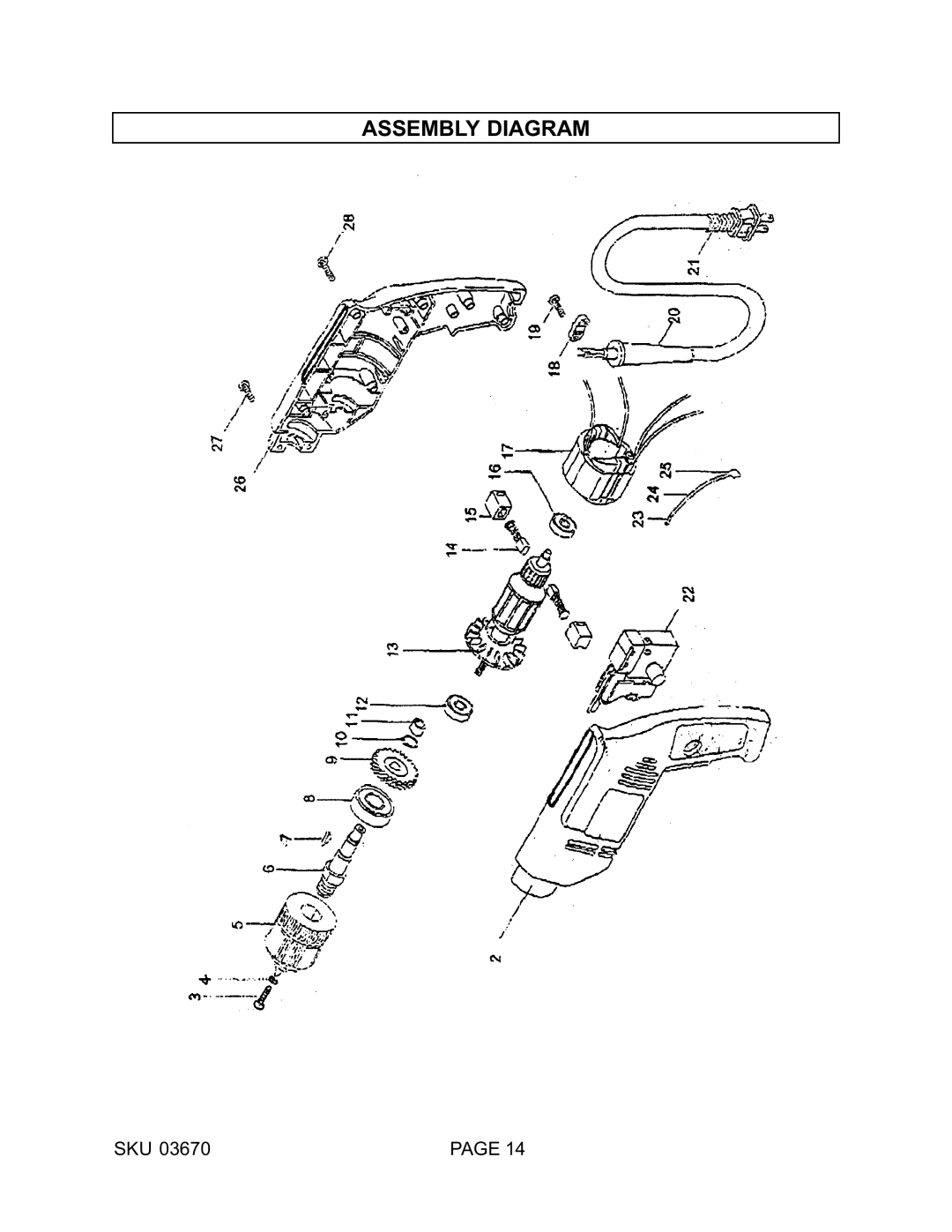 Harbor Freight Tools 03670 operating instructions Assembly Diagram 