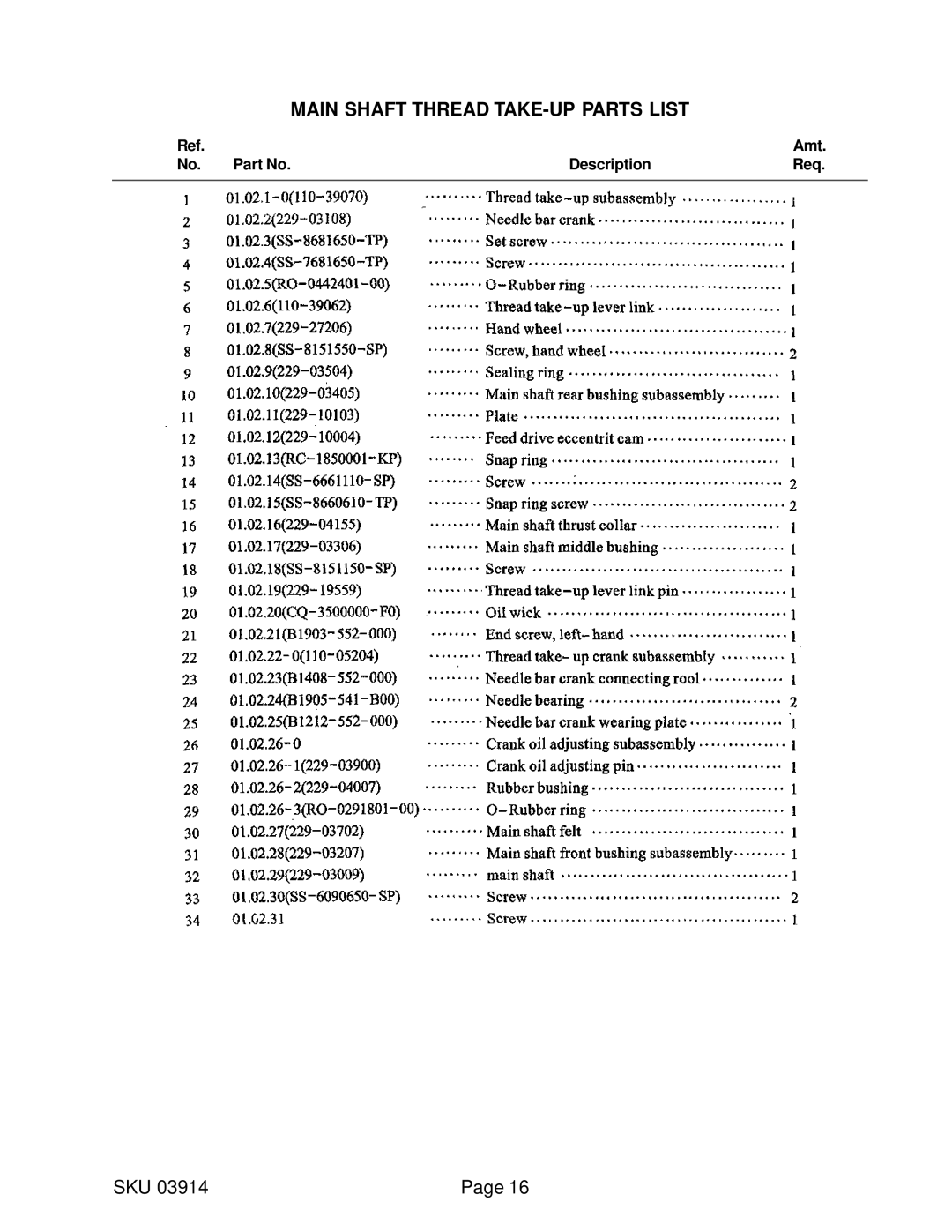 Harbor Freight Tools 03914 manual Main Shaft Thread TAKE-UP Parts List 