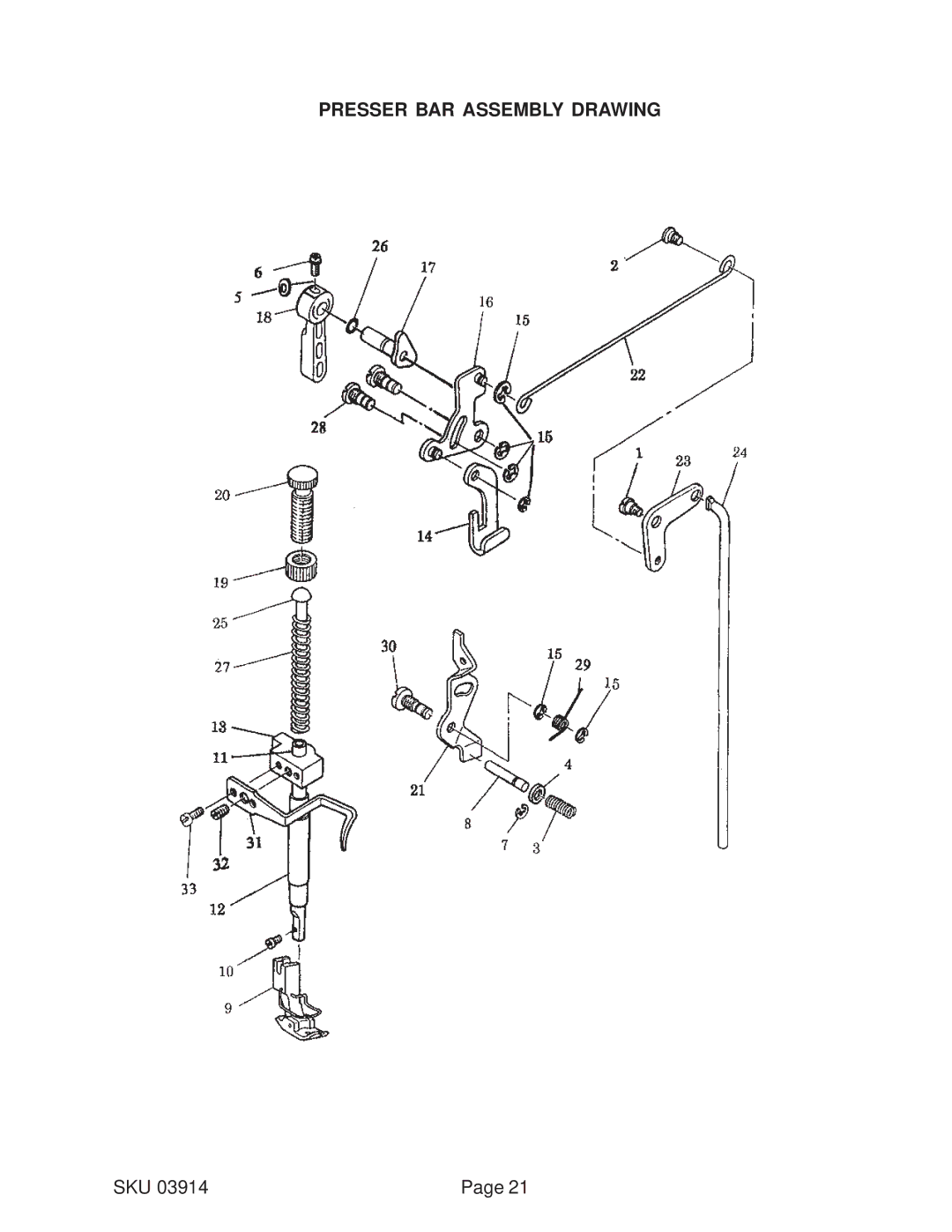 Harbor Freight Tools 03914 manual Presser BAR Assembly Drawing 