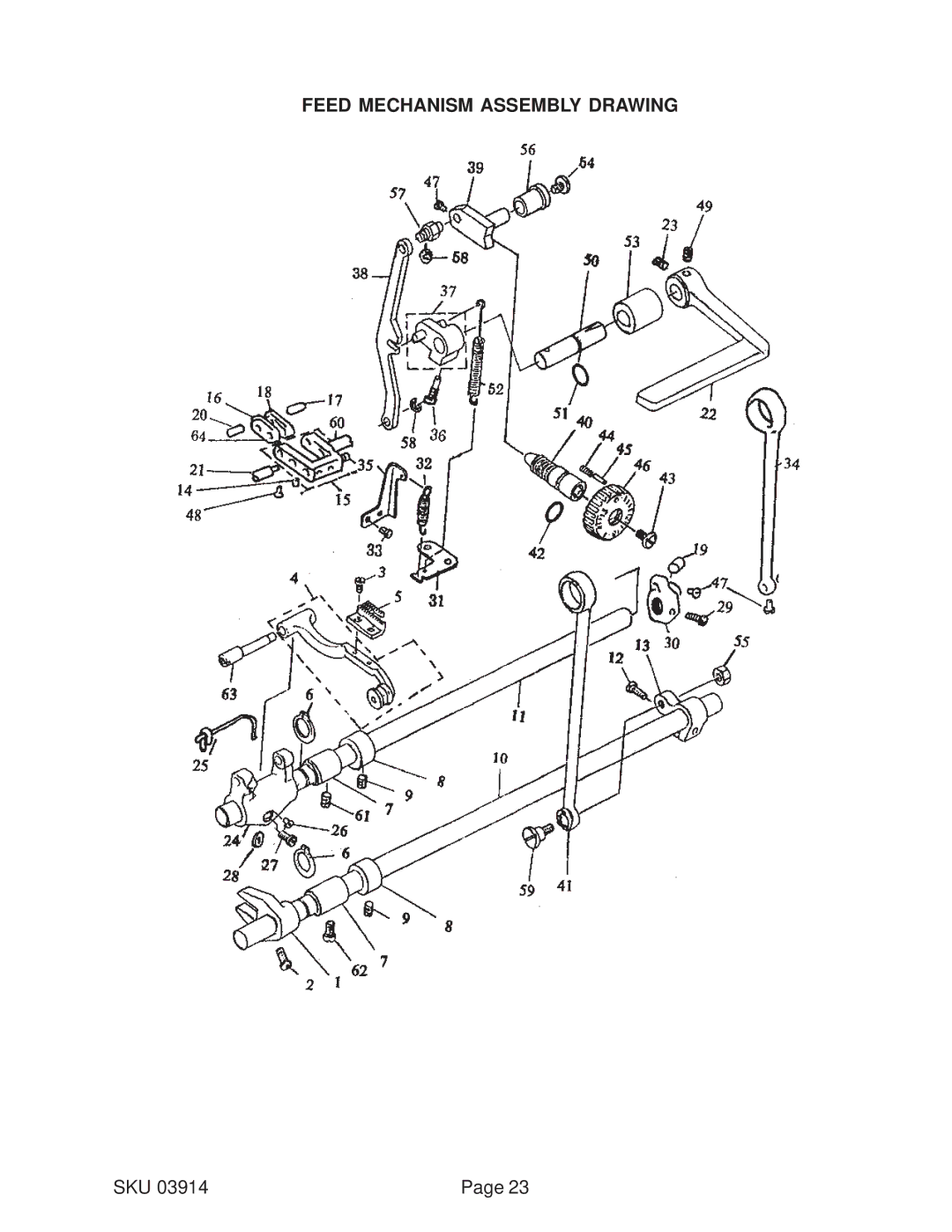 Harbor Freight Tools 03914 manual Feed Mechanism Assembly Drawing 