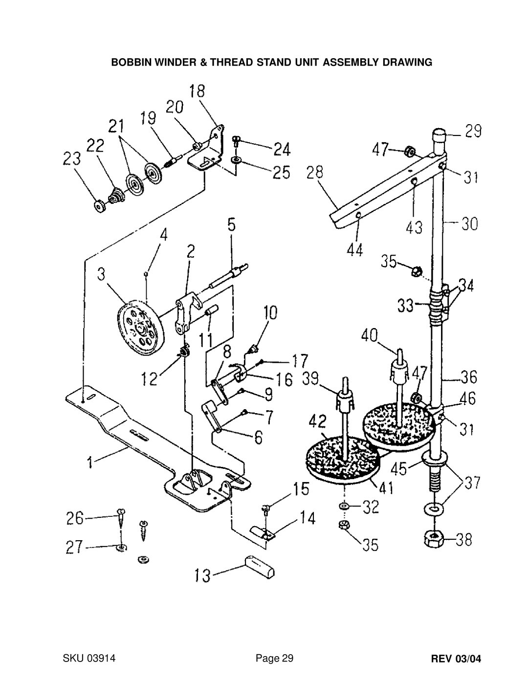 Harbor Freight Tools 03914 manual Bobbin Winder & Thread Stand Unit Assembly Drawing 