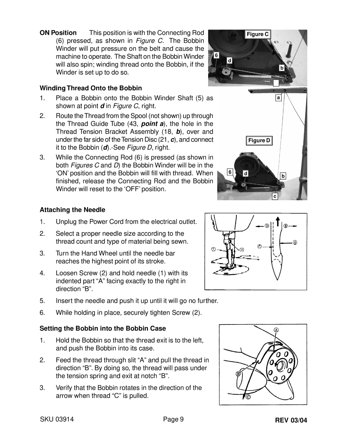 Harbor Freight Tools 03914 manual Winding Thread Onto the Bobbin, Setting the Bobbin into the Bobbin Case 