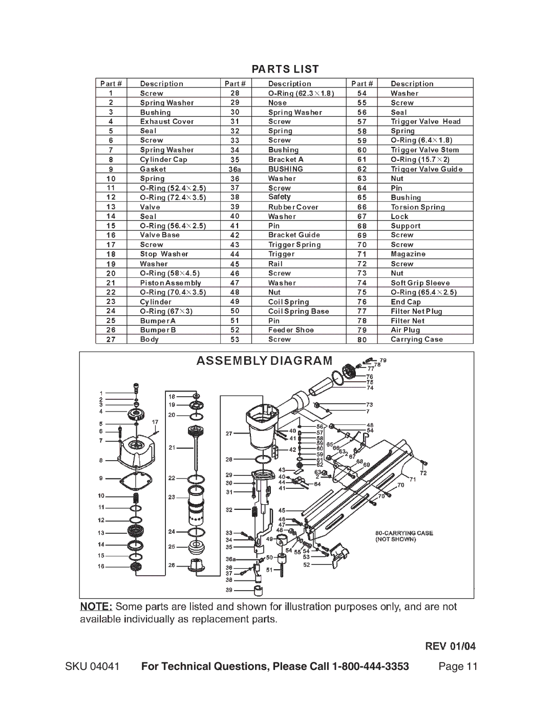 Harbor Freight Tools 04041 operating instructions SKU For Technical Questions, Please Call 