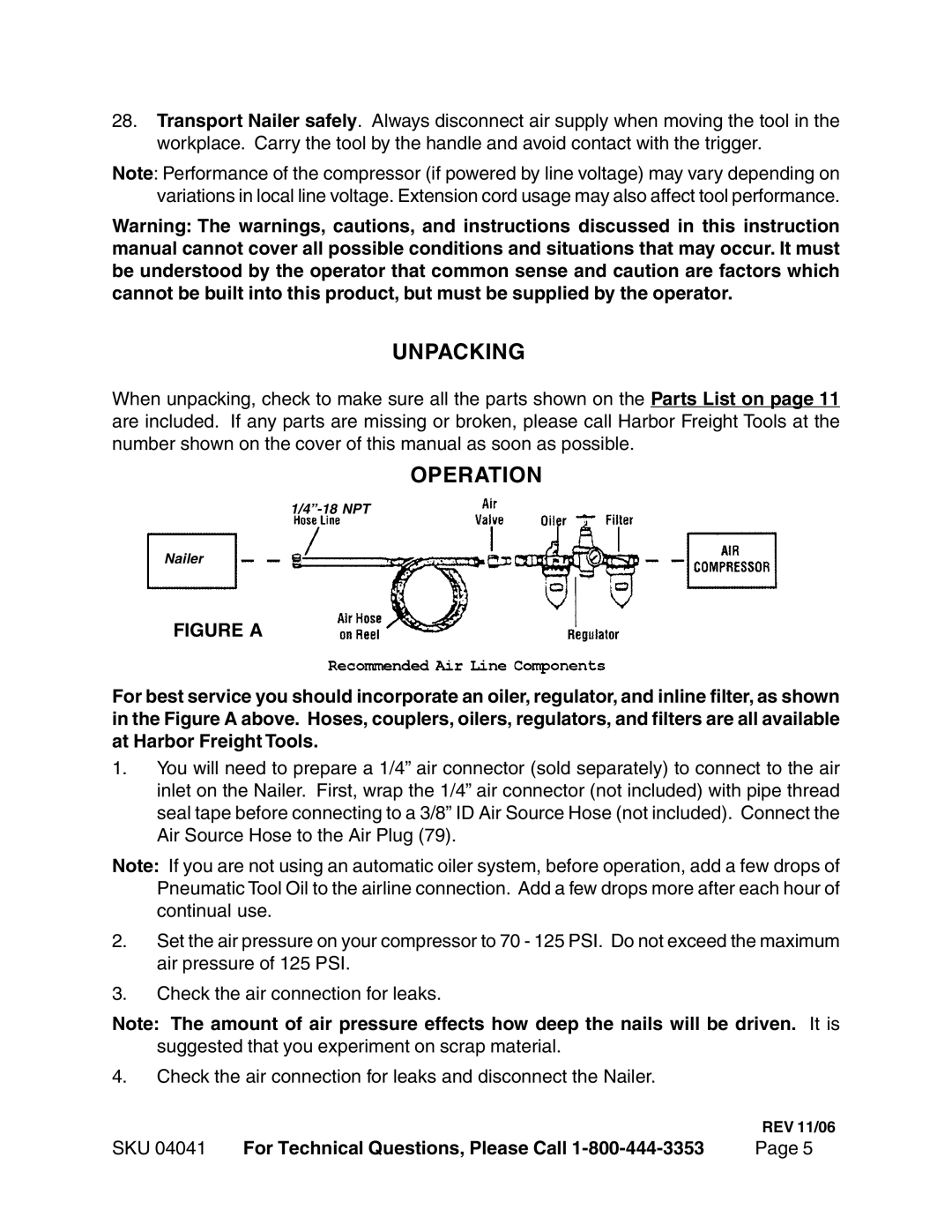 Harbor Freight Tools 04041 operating instructions Unpacking, Operation 