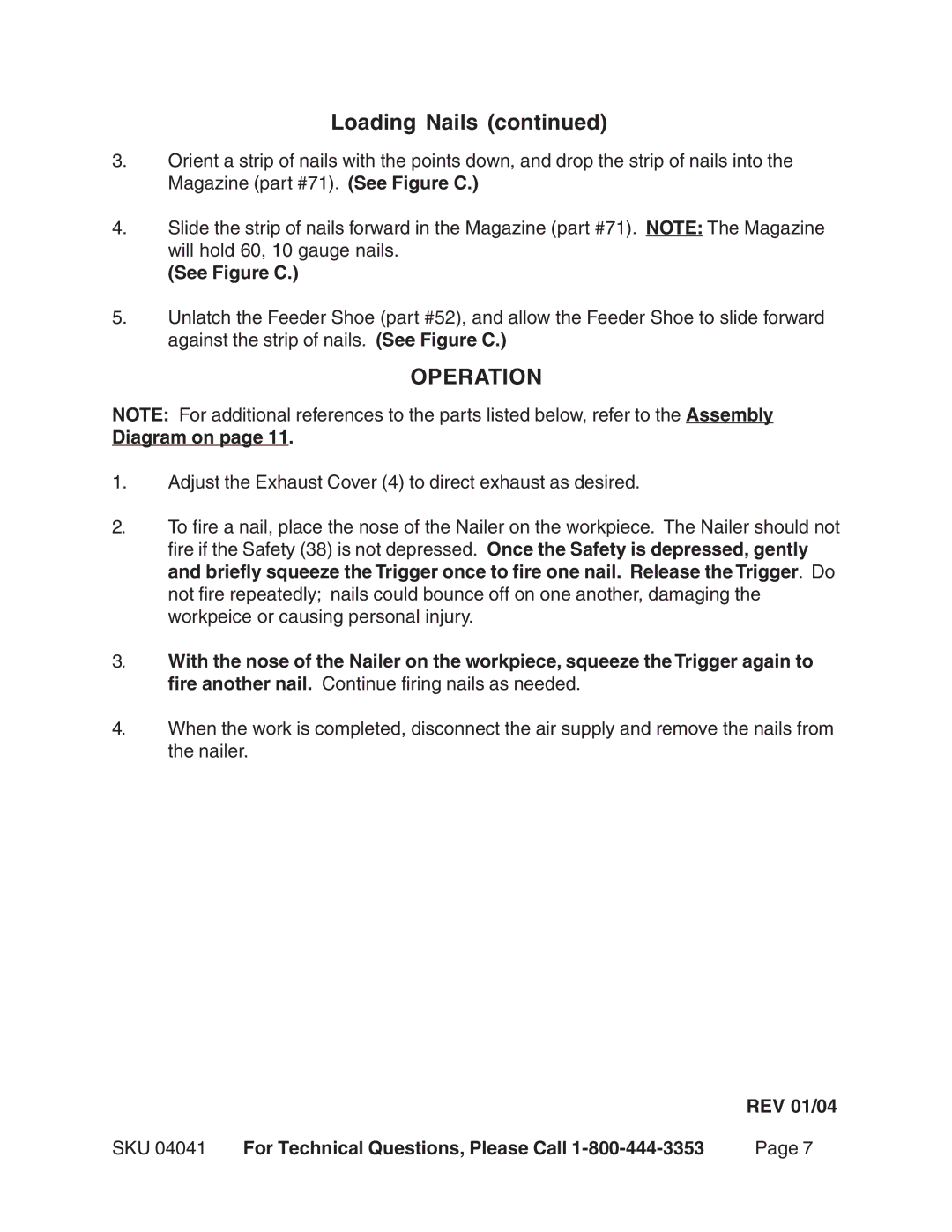 Harbor Freight Tools 04041 operating instructions See Figure C, Diagram on 