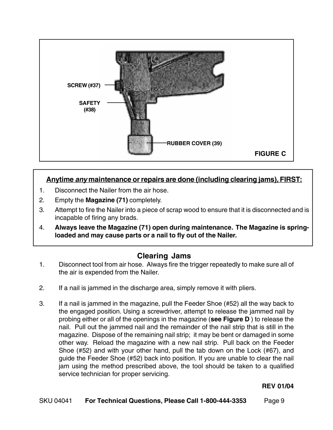 Harbor Freight Tools 04041 operating instructions Clearing Jams, Figure C 