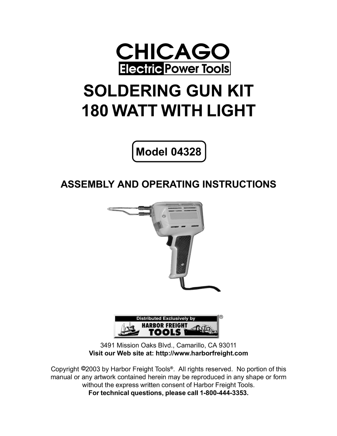 Harbor Freight Tools 04328 operating instructions Soldering GUN KIT 180 Watt with Light 