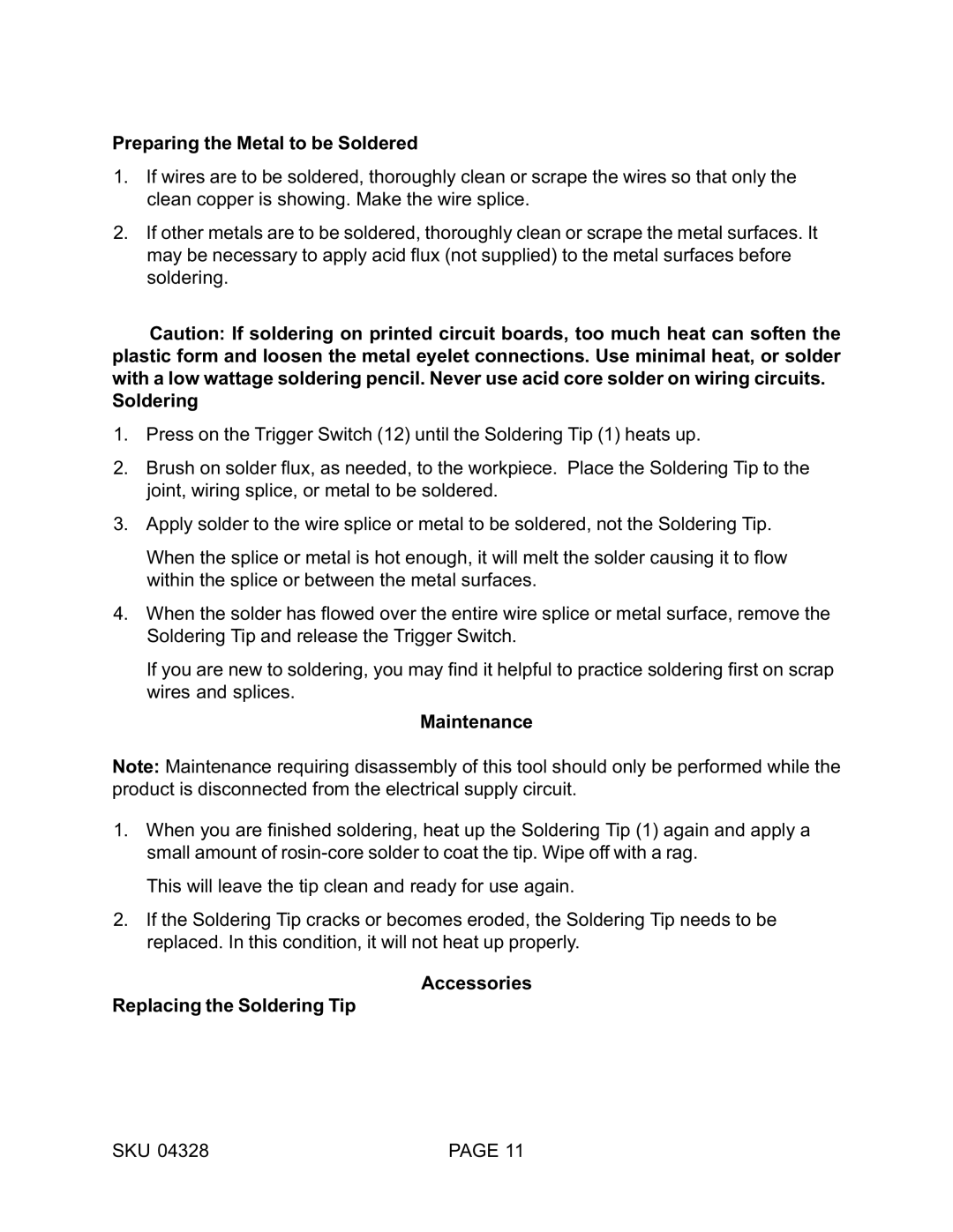 Harbor Freight Tools 04328 operating instructions 