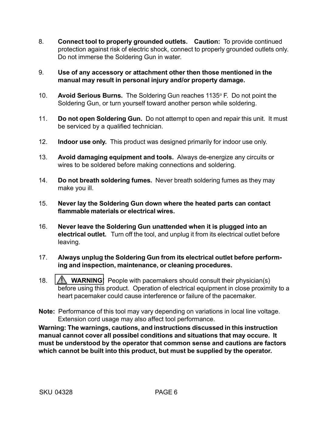 Harbor Freight Tools 04328 operating instructions 