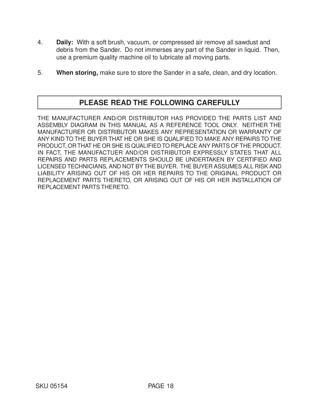 Harbor Freight Tools 05154 operating instructions Please Read the Following Carefully 