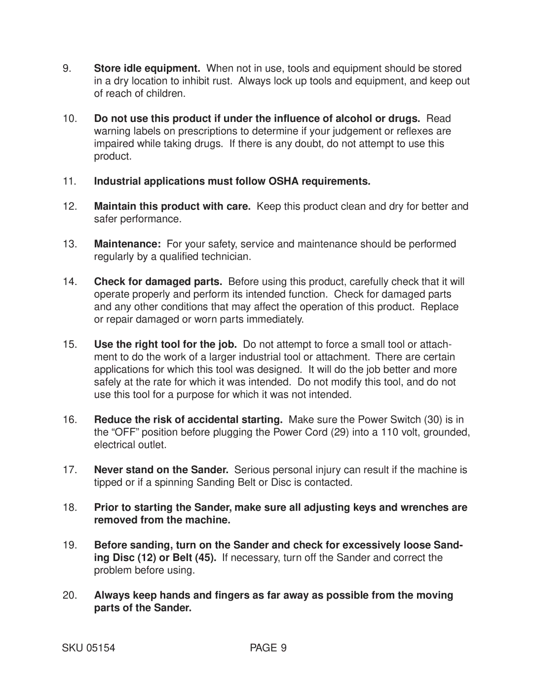 Harbor Freight Tools 05154 operating instructions Industrial applications must follow Osha requirements 