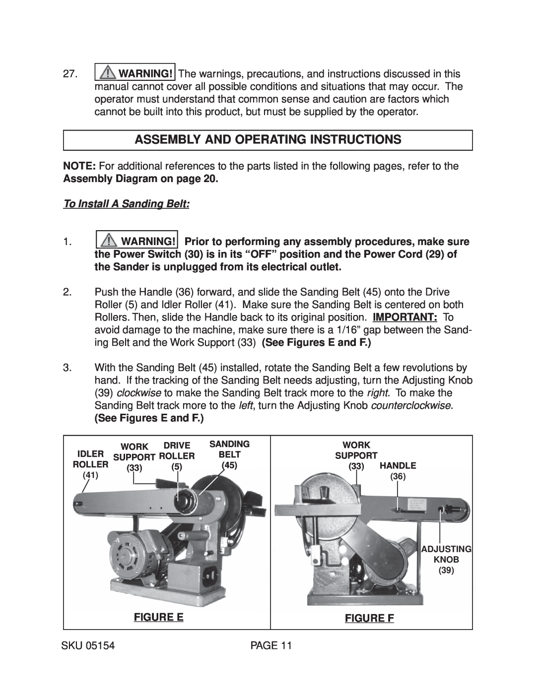 Harbor Freight Tools 05154 Assembly And Operating Instructions, Assembly Diagram on page, To Install A Sanding Belt 