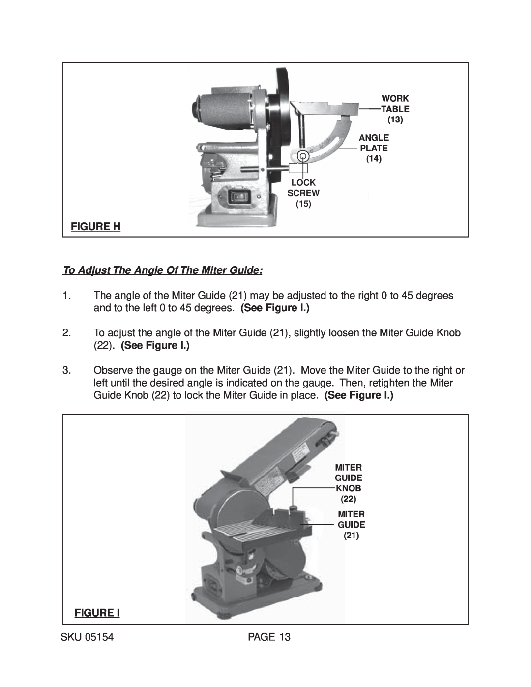 Harbor Freight Tools 05154 operating instructions Figure H, To Adjust The Angle Of The Miter Guide 
