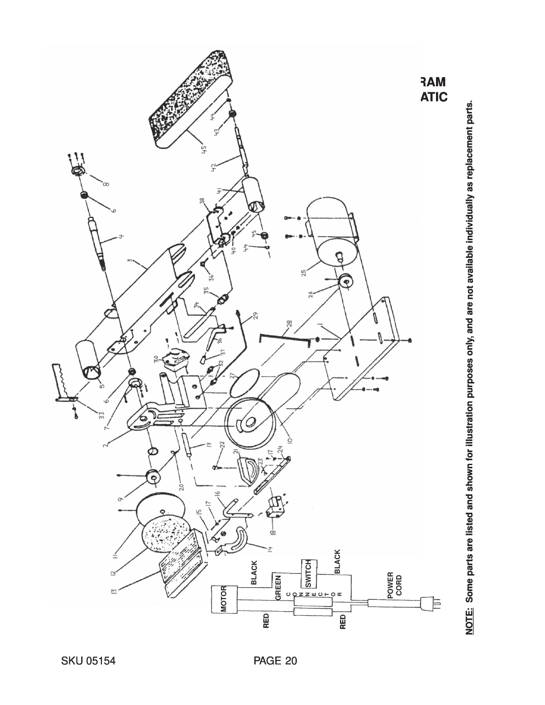 Harbor Freight Tools 05154 Assembly Diagram & Wiring Schematic, Black, Motor, Green, Power Cord, C O N Nswitch E C T O R 