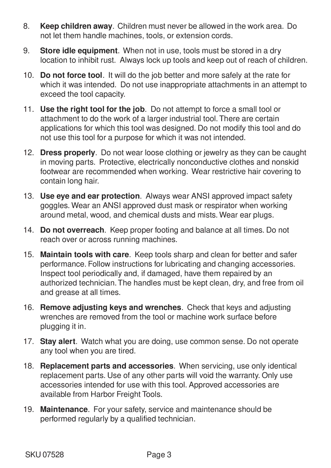 Harbor Freight Tools 07528 operating instructions 