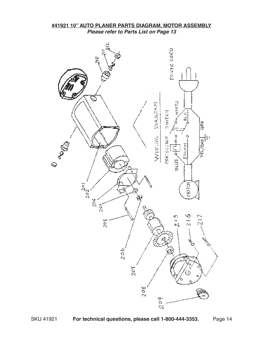 Harbor Freight Tools 10 Auto Planer manual #41921 10 Auto Planer Parts Diagram, Motor Assembly 