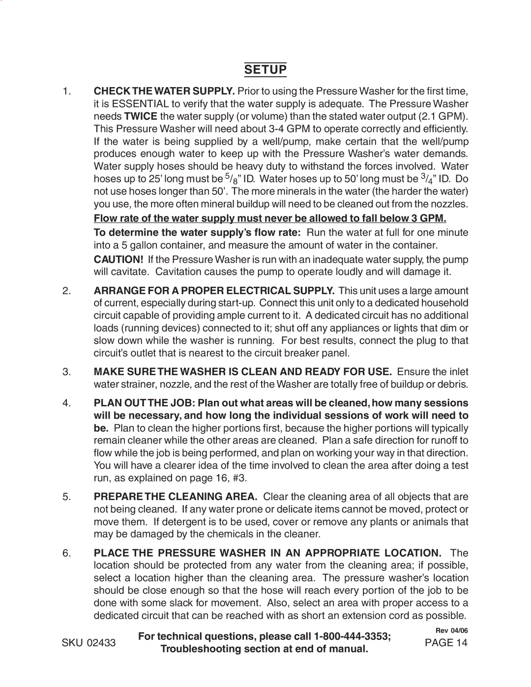 Harbor Freight Tools 2433 manual Setup 