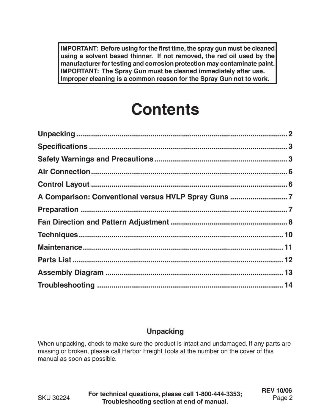 Harbor Freight Tools 30224 operating instructions Contents 