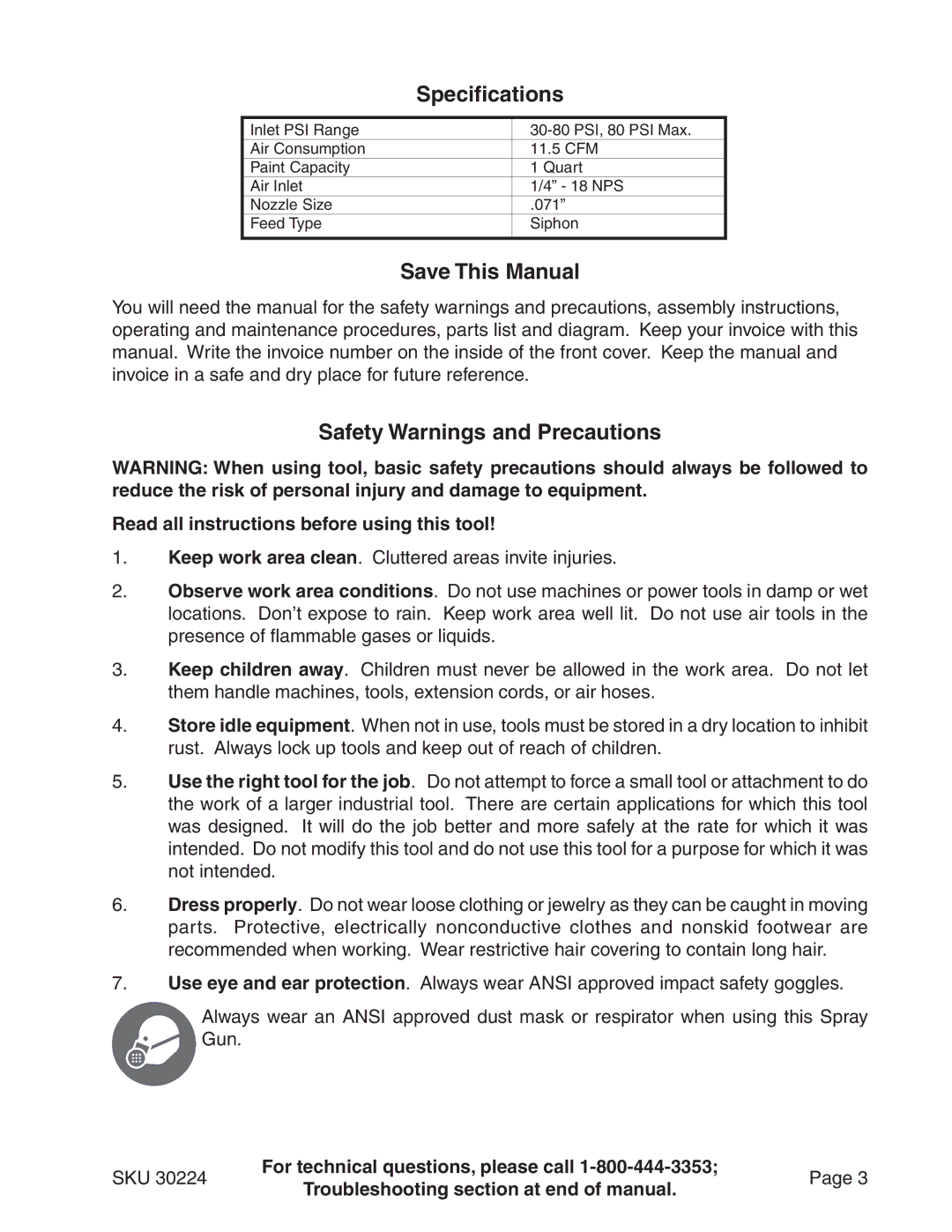 Harbor Freight Tools 30224 Safety Warnings and Precautions, Read all instructions before using this tool 