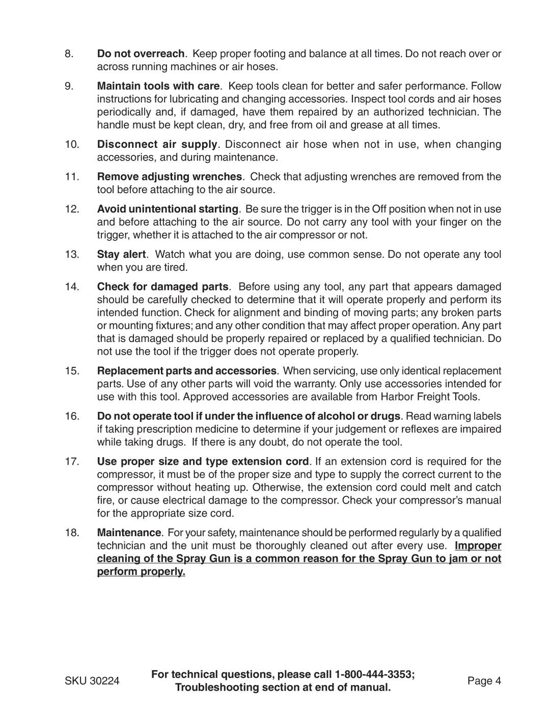 Harbor Freight Tools 30224 operating instructions SKU For technical questions, please call 