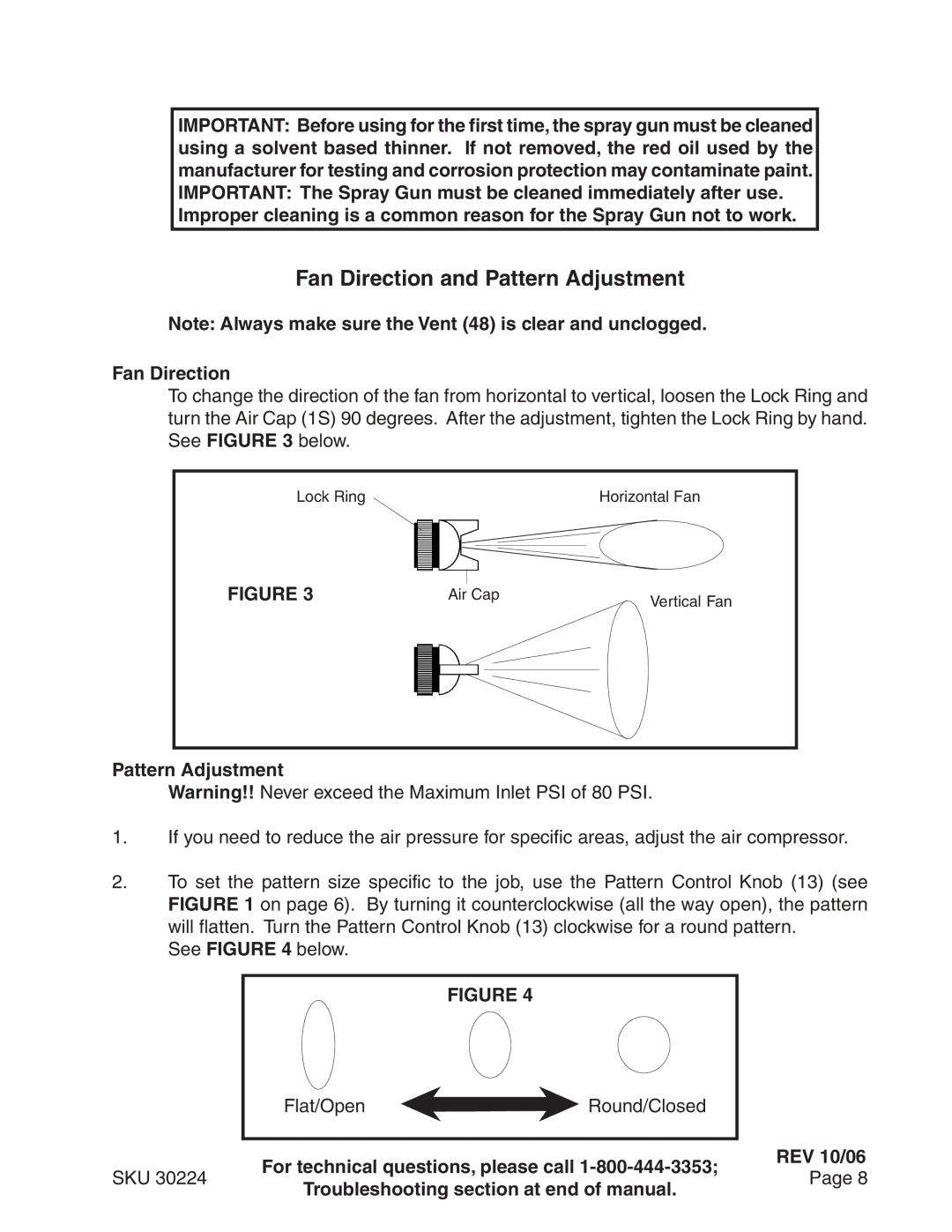 Harbor Freight Tools 30224 Fan Direction and Pattern Adjustment, Troubleshooting section at end of manual REV 10/06 