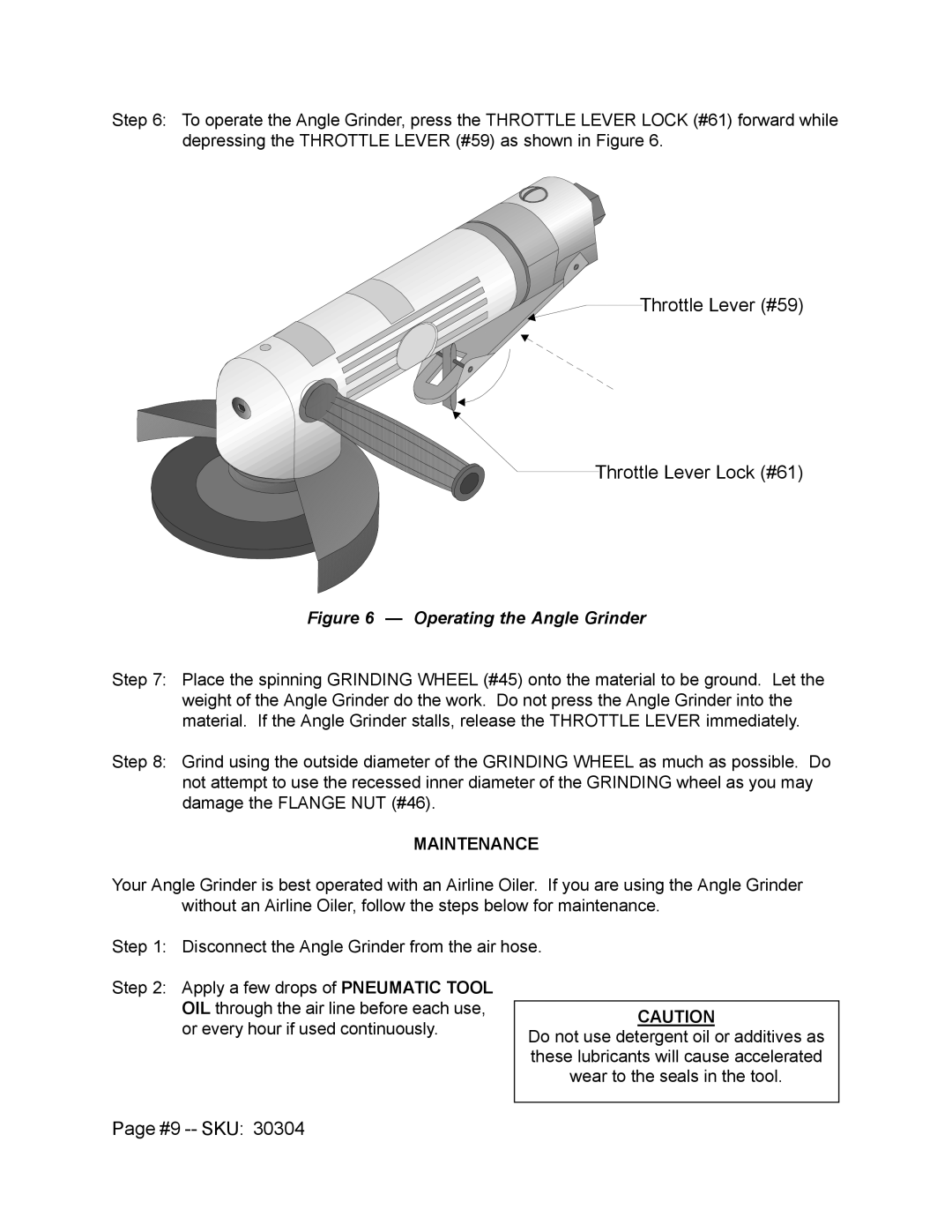 Harbor Freight Tools 30304 operating instructions Throttle Lever #59 Throttle Lever Lock #61, #9 -- SKU, Maintenance 