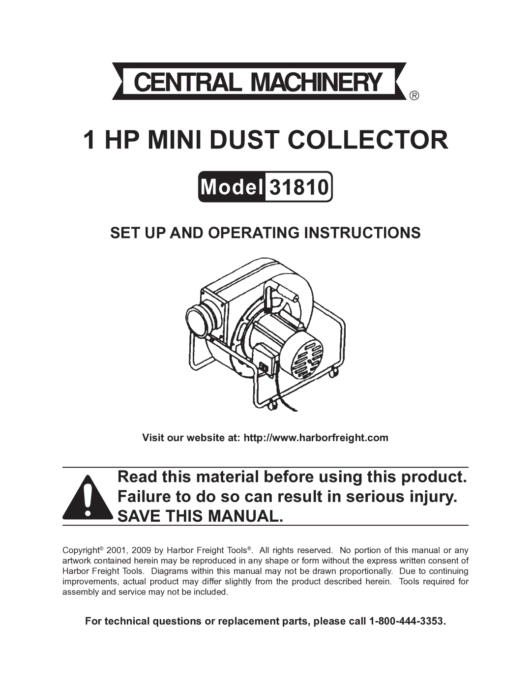 Harbor Freight Tools 31810 operating instructions HP Mini Dust Collector 