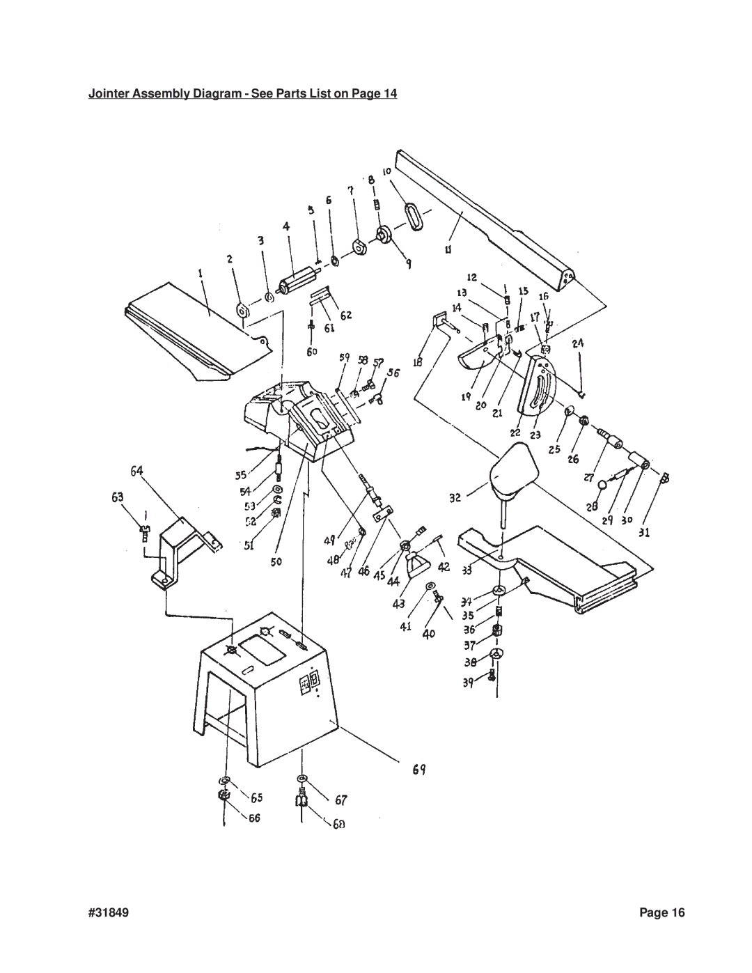 Harbor Freight Tools operating instructions Jointer Assembly Diagram See Parts List on #31849 