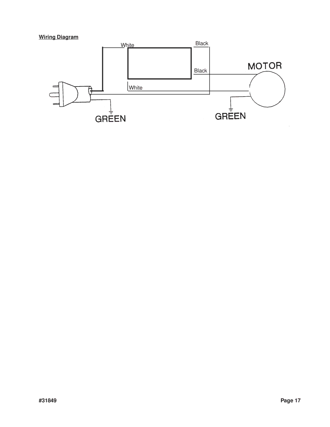 Harbor Freight Tools 31849 operating instructions Wiring Diagram 