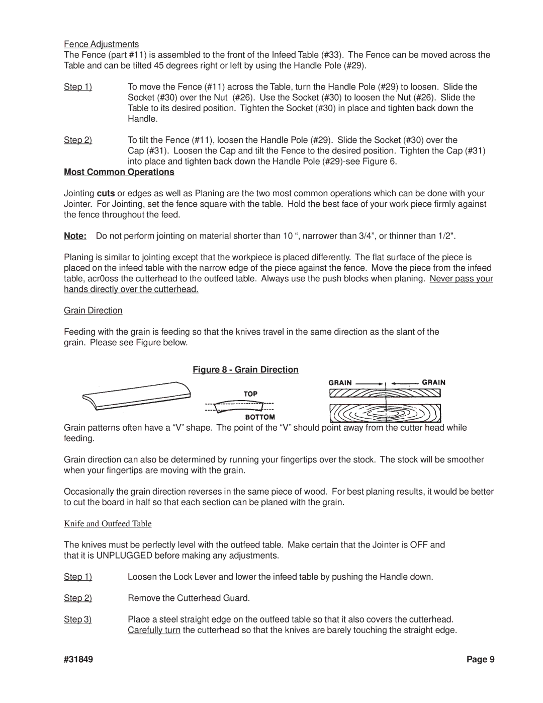 Harbor Freight Tools 31849 operating instructions Most Common Operations, Grain Direction 