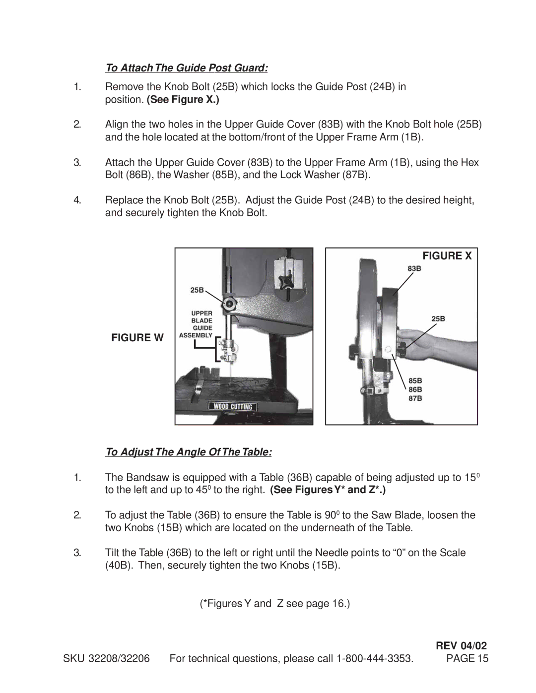 Harbor Freight Tools 32206, 32208 manual To Attach The Guide Post Guard, To Adjust The Angle Of The Table, REV 04/02 