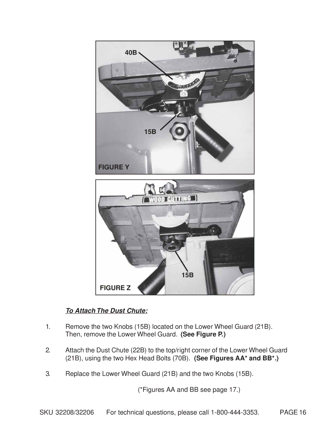 Harbor Freight Tools 32208, 32206 manual Figure Y, To Attach The Dust Chute 