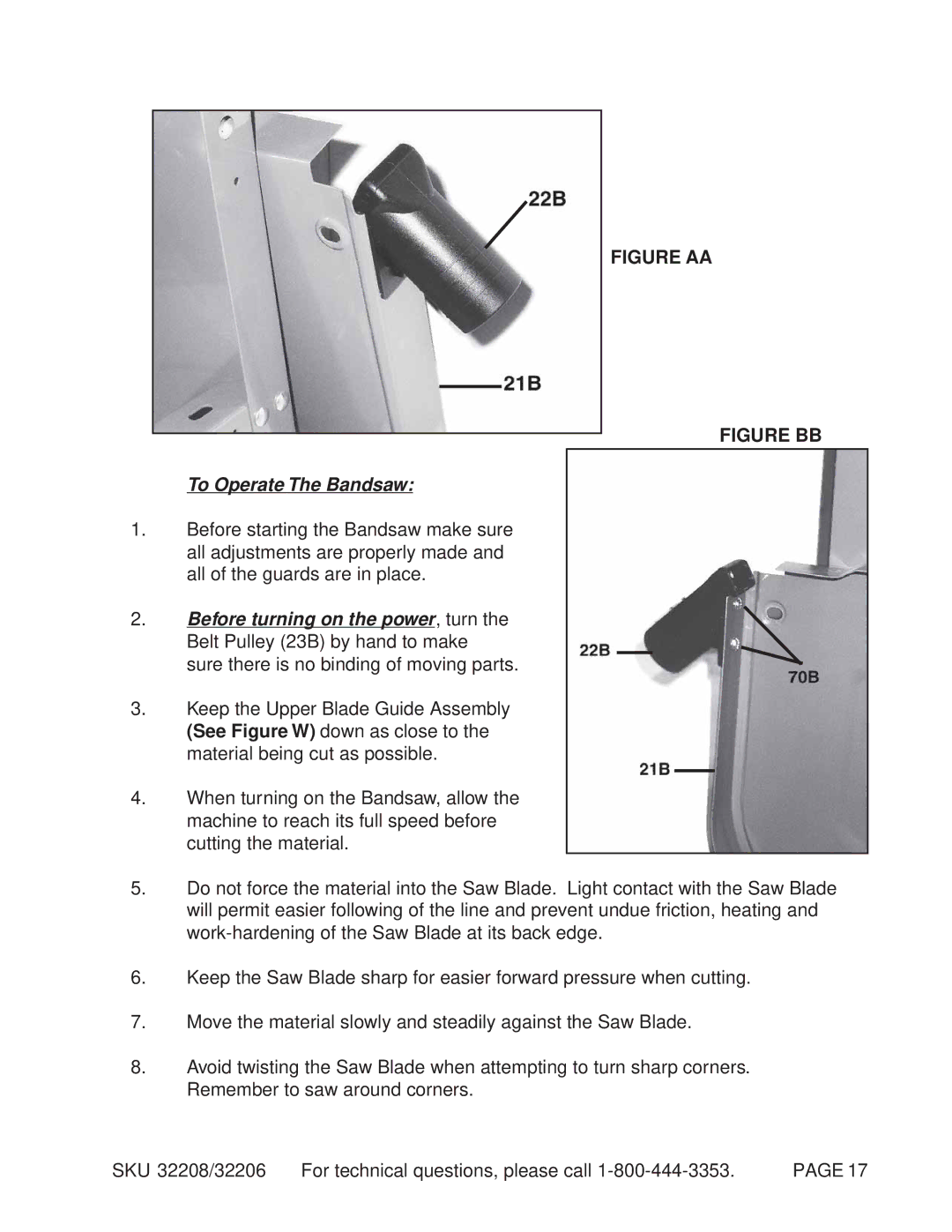 Harbor Freight Tools 32206, 32208 manual Figure AA, To Operate The Bandsaw 