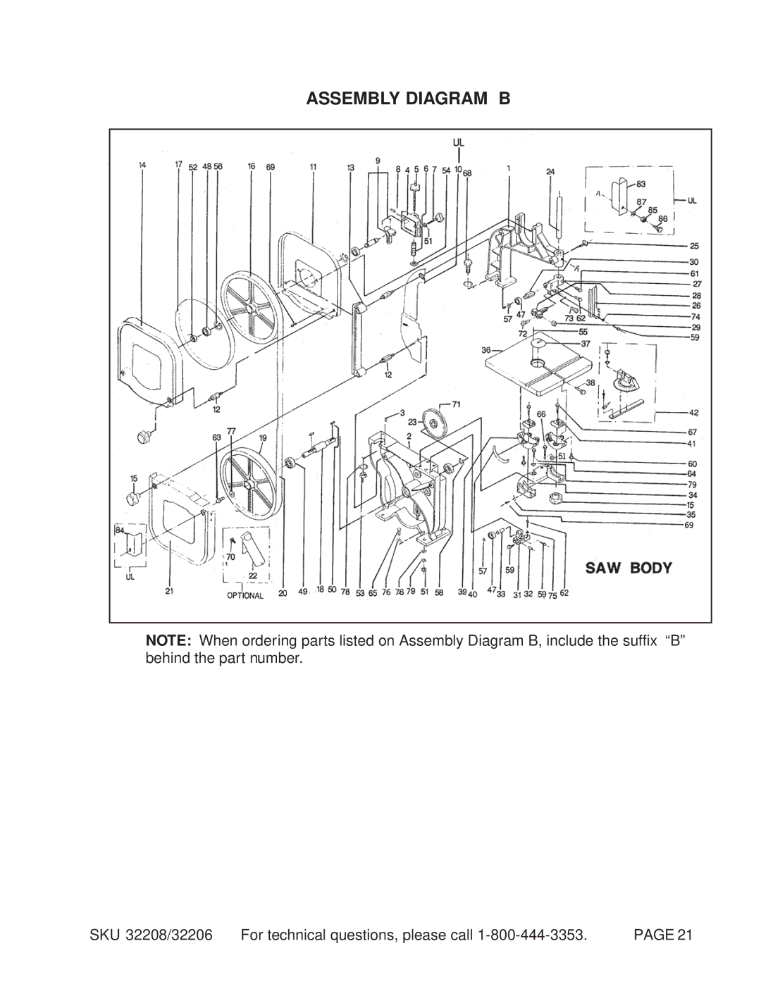 Harbor Freight Tools 32206, 32208 manual Assembly Diagram B 