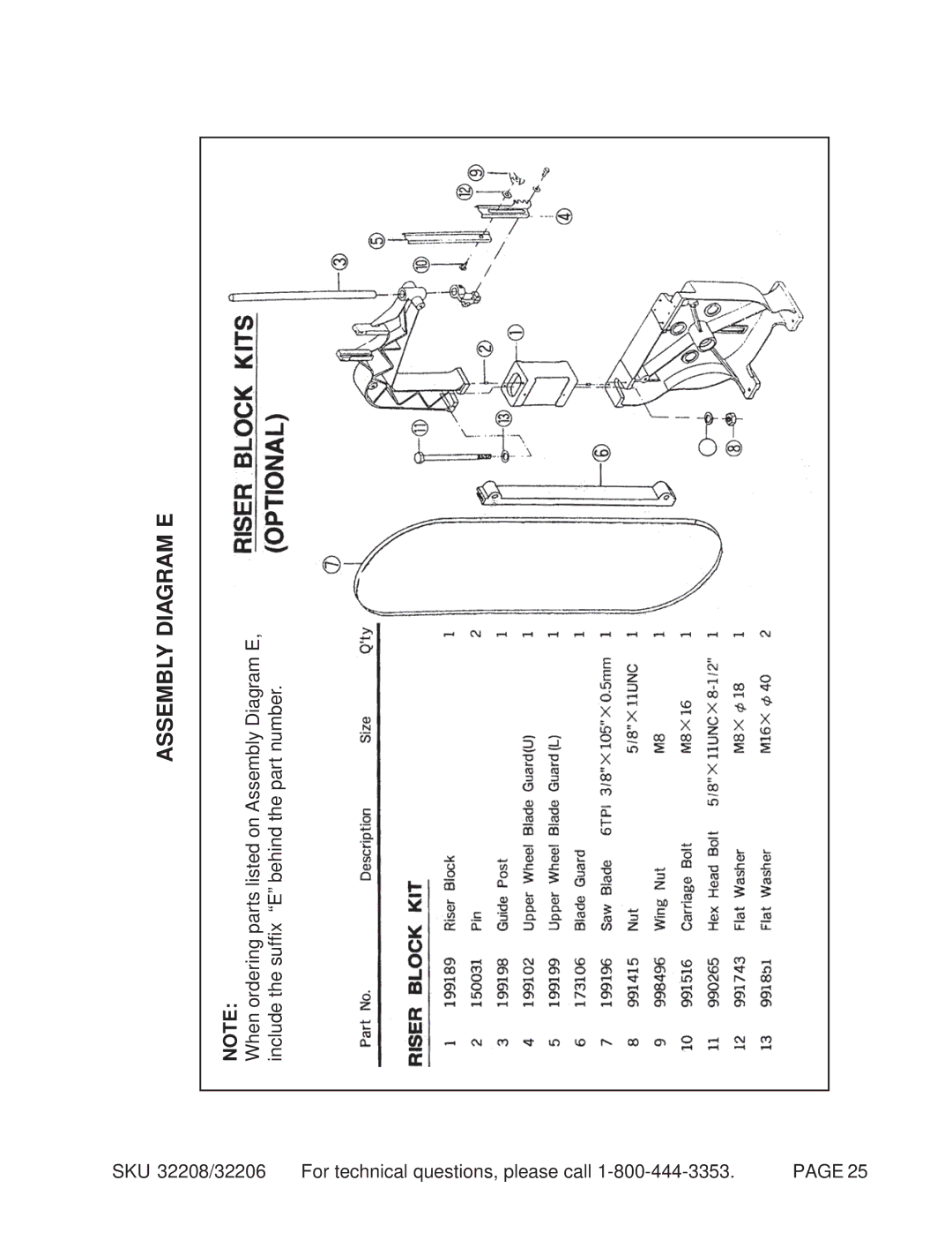 Harbor Freight Tools 32206, 32208 manual Assembly Diagram E 