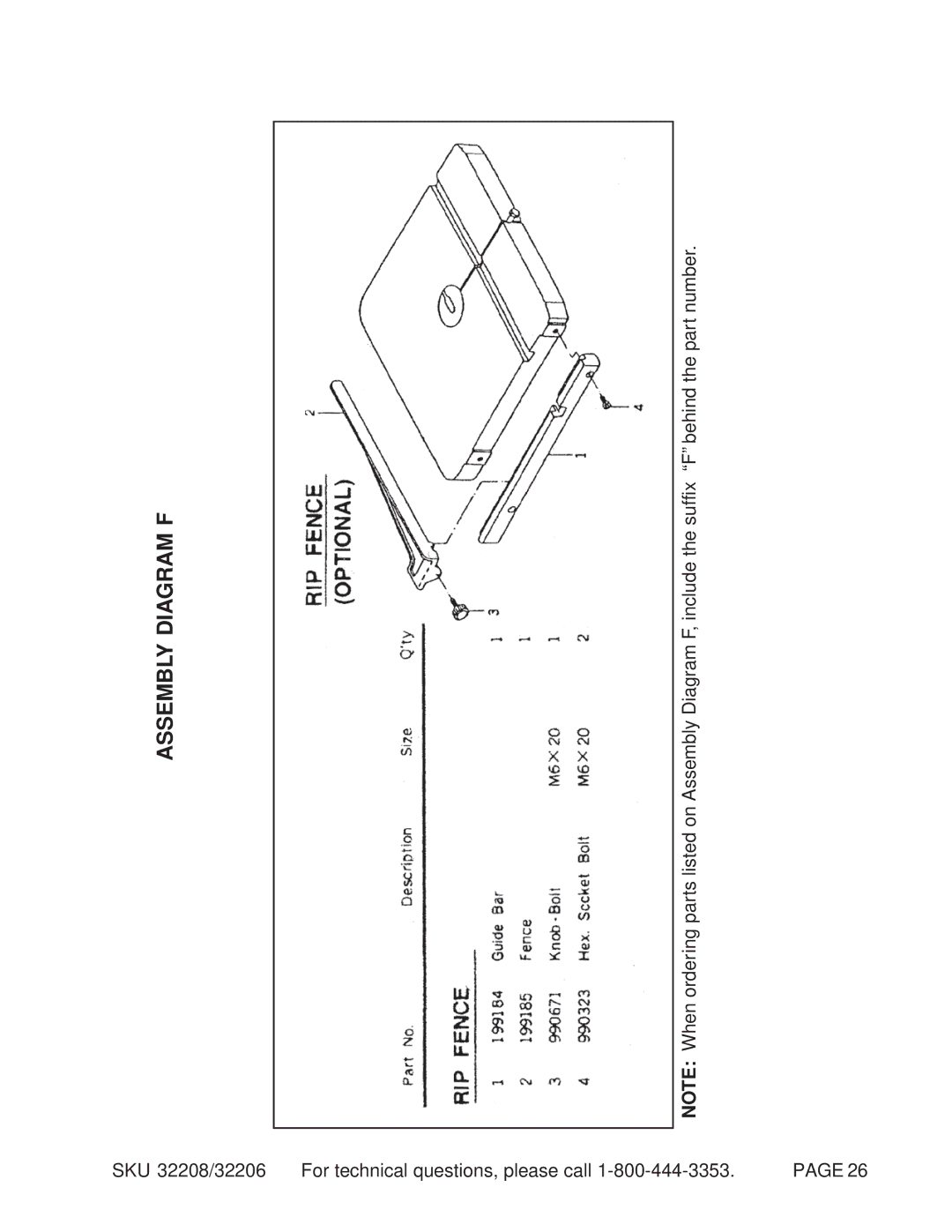 Harbor Freight Tools 32208, 32206 manual Assembly Diagram F 