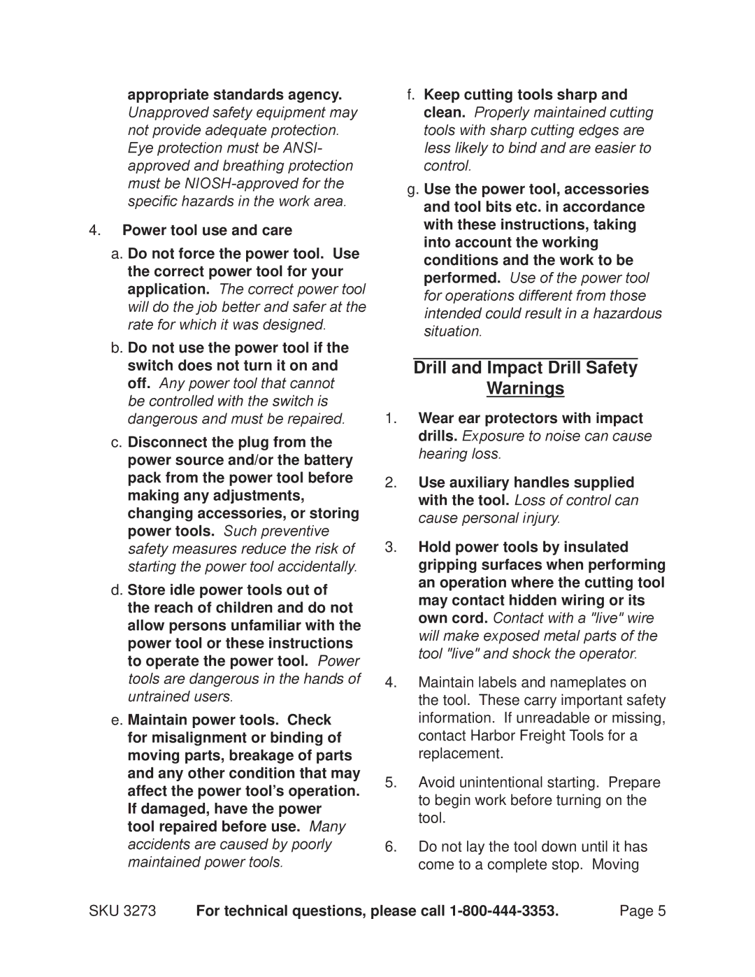 Harbor Freight Tools 3273 operating instructions Drill and Impact Drill Safety 