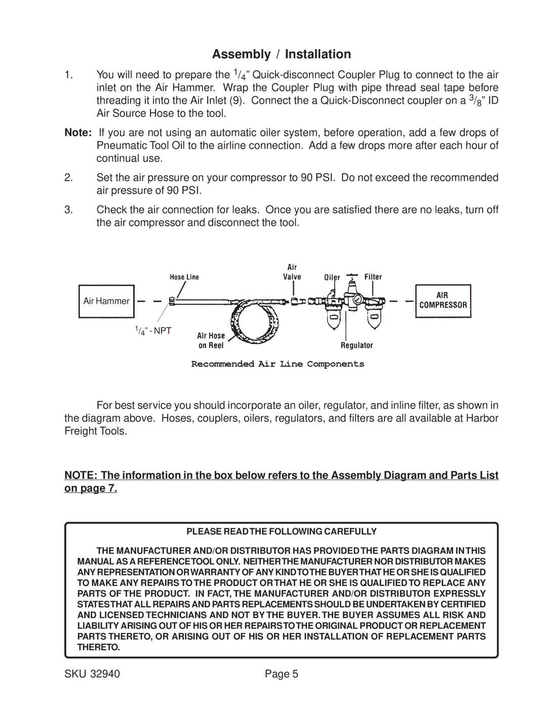 Harbor Freight Tools 32940 manual Assembly / Installation 