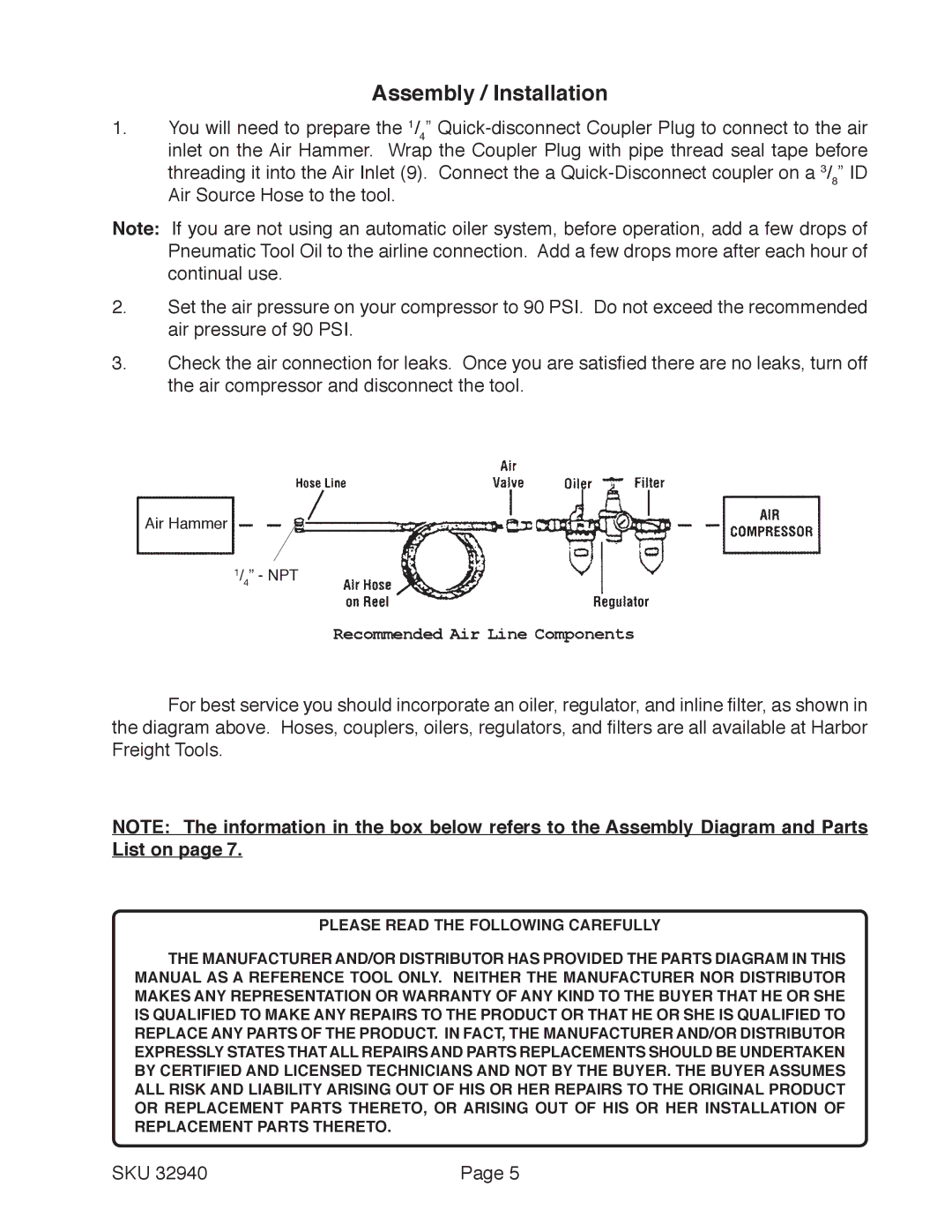 Harbor Freight Tools 32940 manual Assembly / Installation 