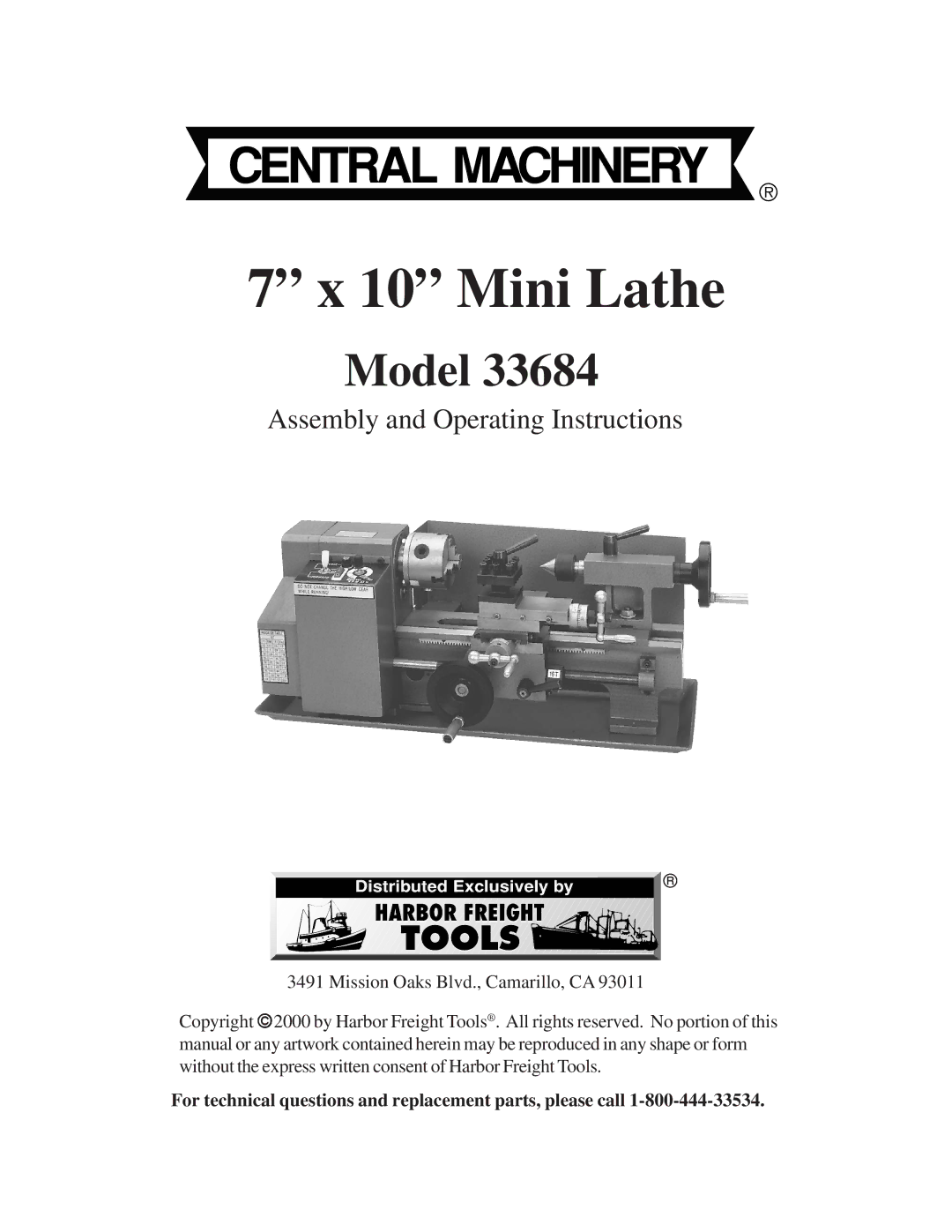 Harbor Freight Tools 33684 operating instructions Mini Lathe 