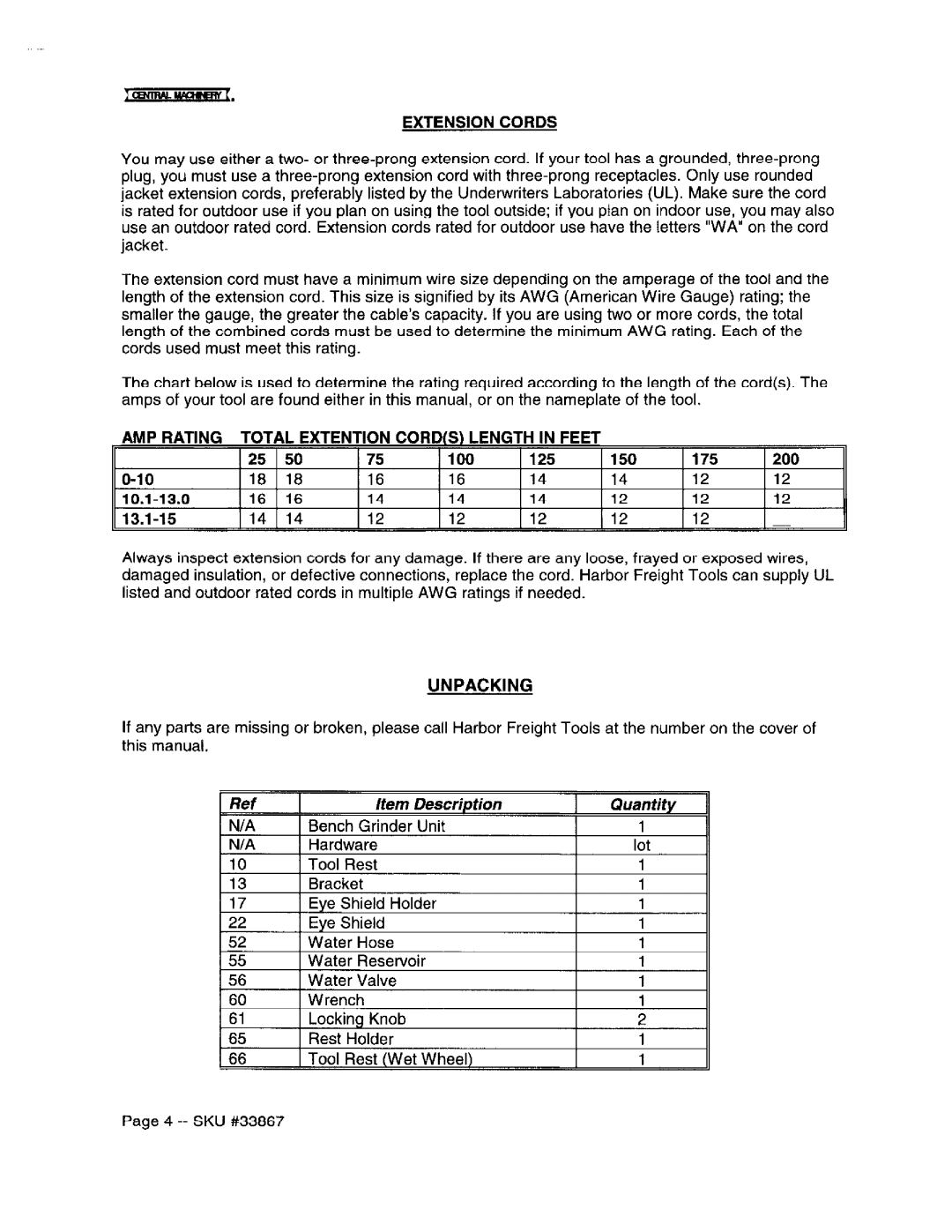 Harbor Freight Tools 33867 manual 