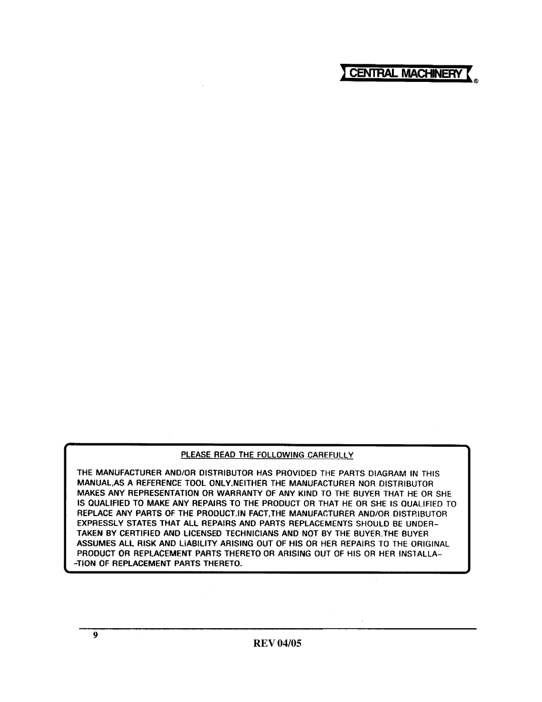 Harbor Freight Tools 34104 manual REV 04/05 