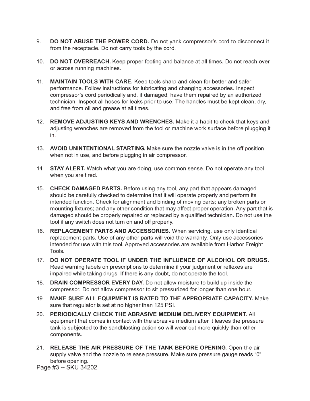 Harbor Freight Tools 34202 operating instructions #3 -- SKU 