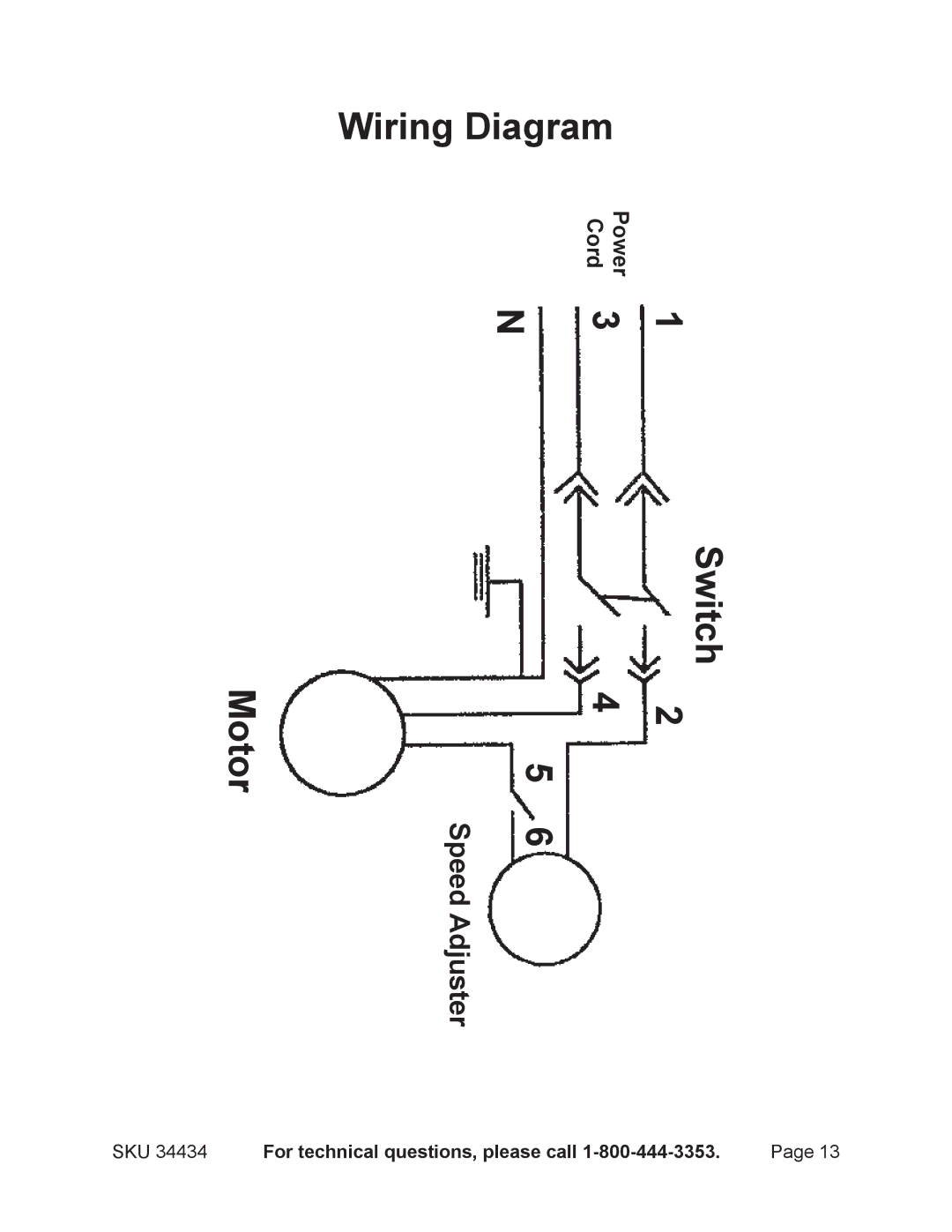 Harbor Freight Tools 34434 operating instructions Wiring Diagram Motor 