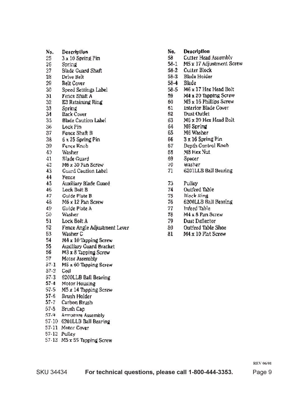 Harbor Freight Tools 34434 operating instructions REV 06/01 