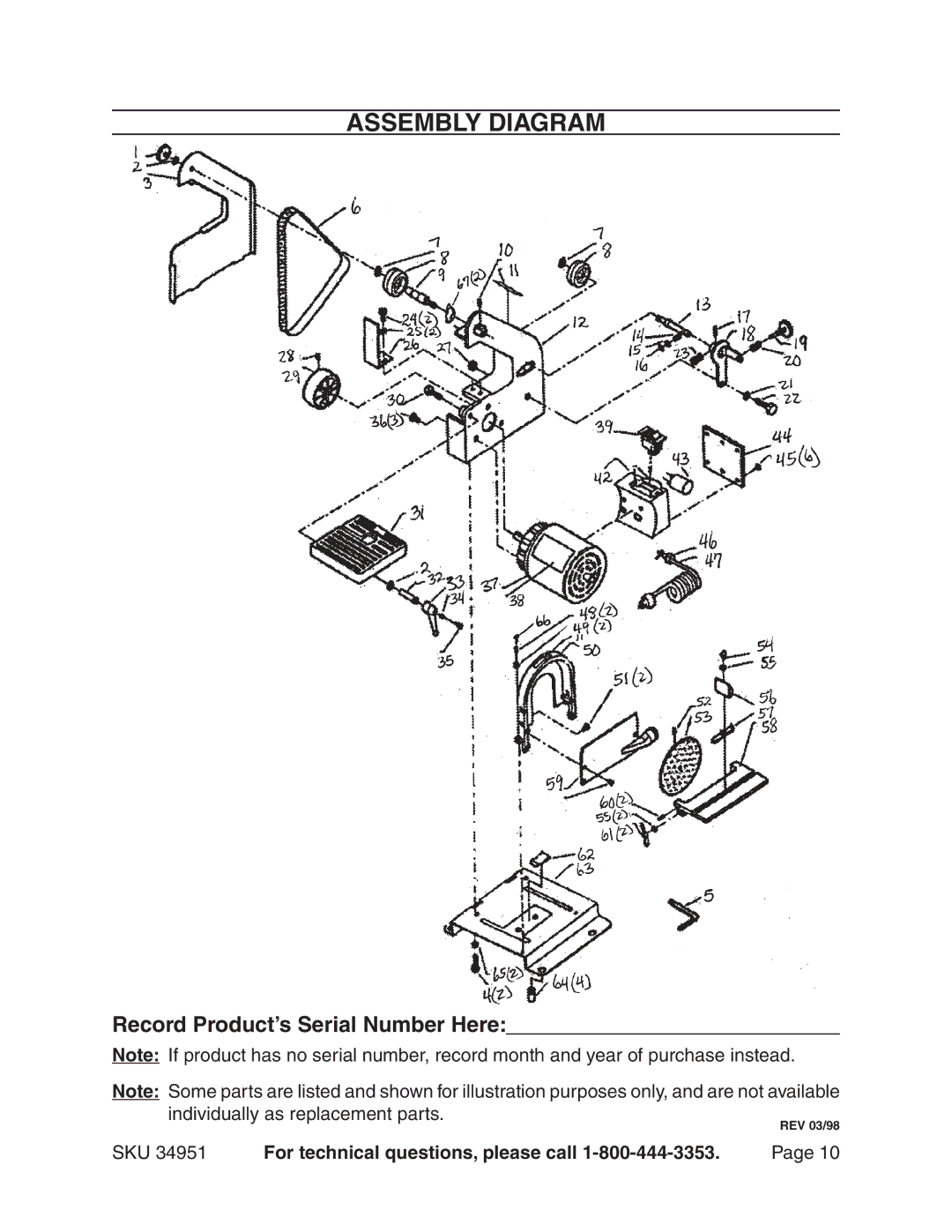 Harbor Freight Tools 34951 manual Assembly Diagram, Record Product’s Serial Number Here 