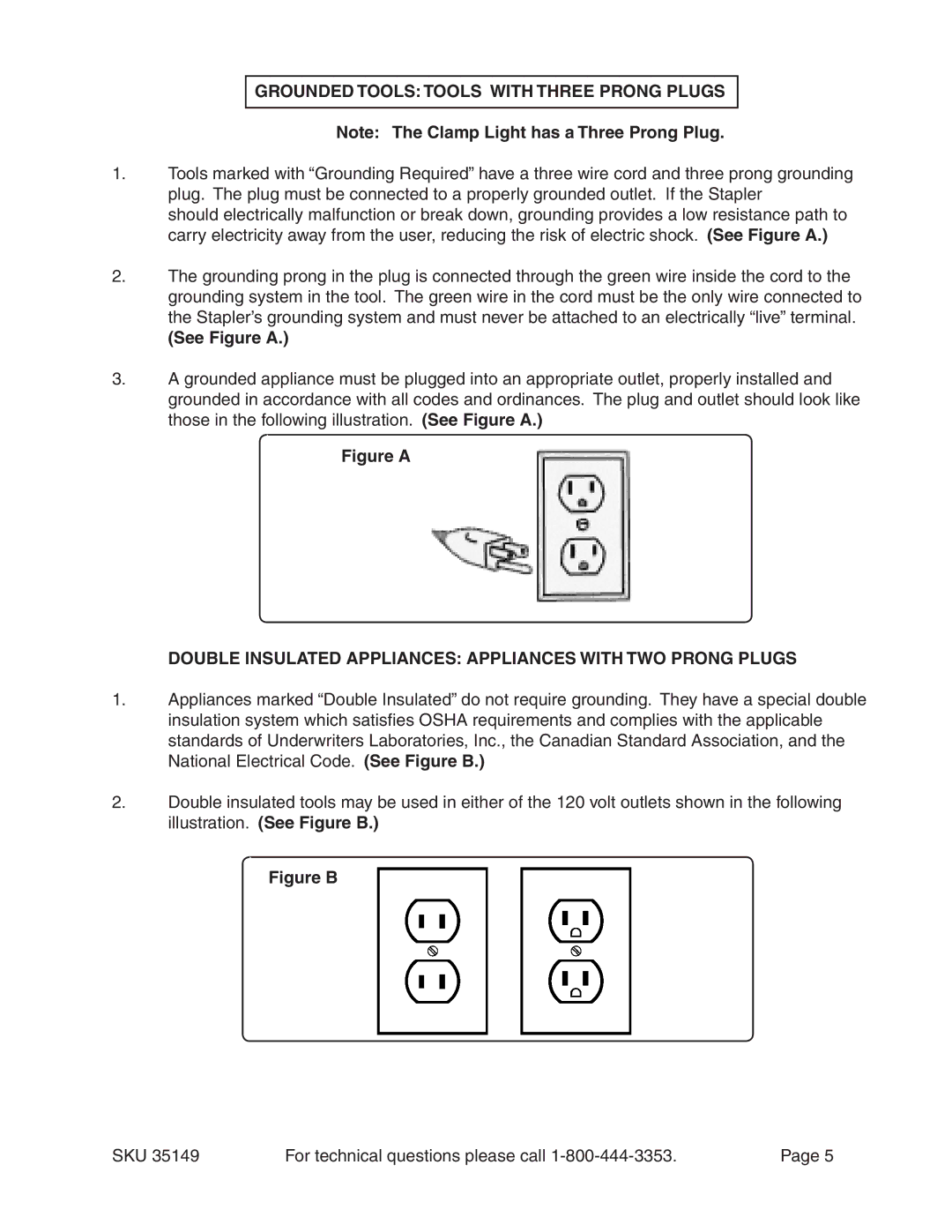 Harbor Freight Tools 35149 operating instructions Grounded Tools Tools with Three Prong Plugs, See Figure a 