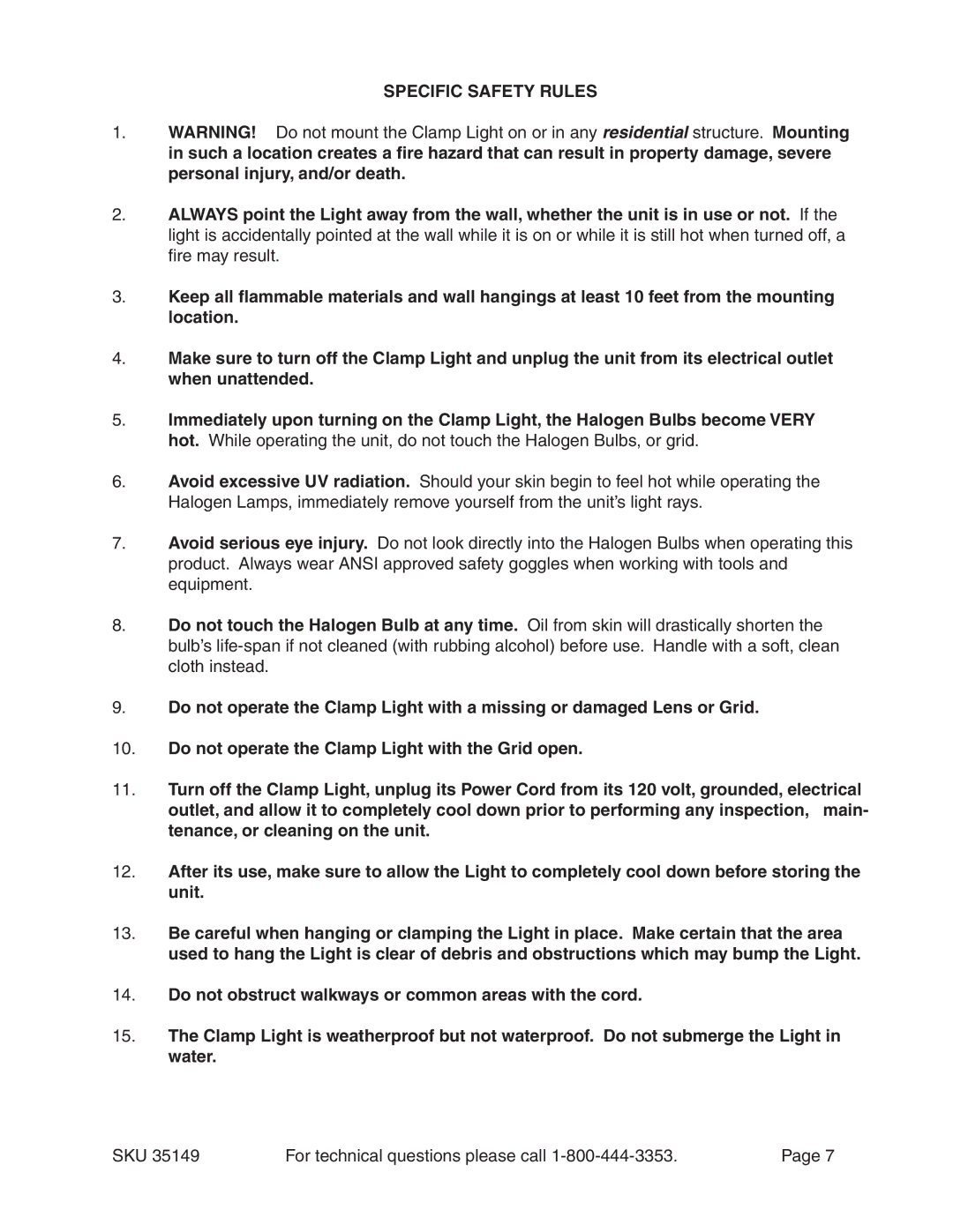 Harbor Freight Tools 35149 operating instructions Specific Safety Rules 