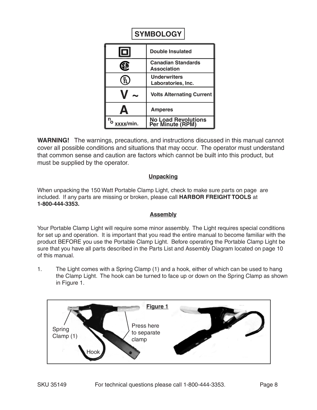 Harbor Freight Tools 35149 operating instructions Per Minute RPM, Unpacking, Assembly 