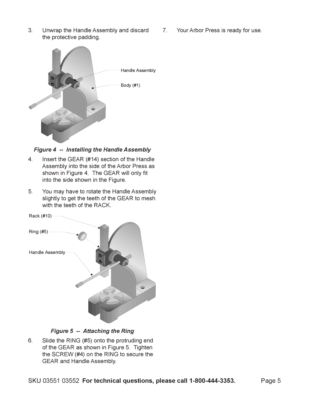 Harbor Freight Tools 3551, 3552 operating instructions Installing the Handle Assembly 